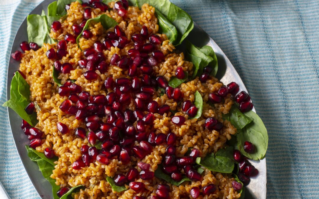 Bulgur and Spinach with Yogurt and Pomegranate