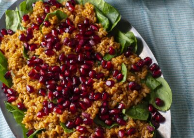 Bulgur and Spinach with Yogurt and Pomegranate