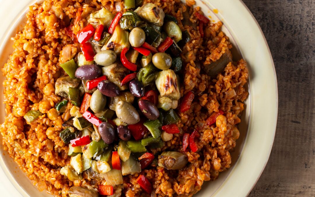 Shulbato (Cooked Bulgur with Eggplant, Peppers, and Tomatoes)