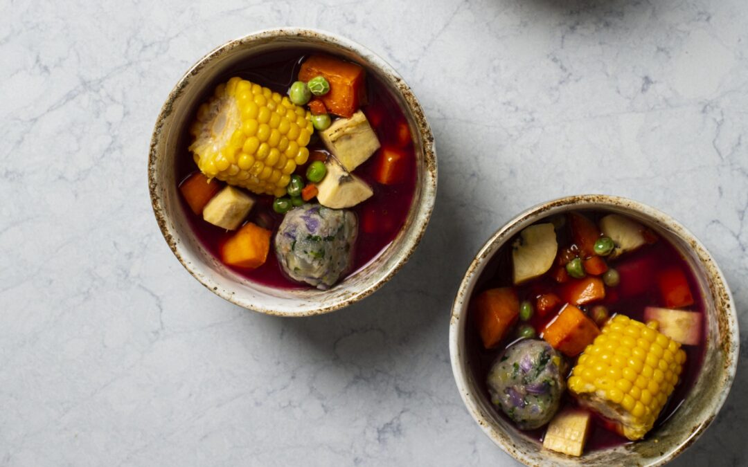 Soupe Paysanne (Soup Jaden – Red Cabbage, Yam, Green Peas, Spinach Soup)