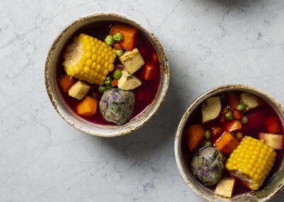 Soupe Paysanne (Soup Jaden – Red Cabbage, Yam, Green Peas, Spinach Soup)