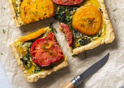 Stinging Nettle Tart with Breadnut Olive Oil Crust